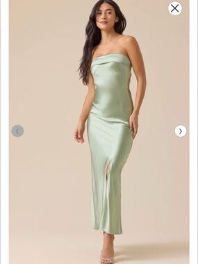 Altar'd State Strapless Satin Slip Dress in Sage Green